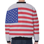 Knitted American Flag Print Zip Sleeve Bomber Jacket