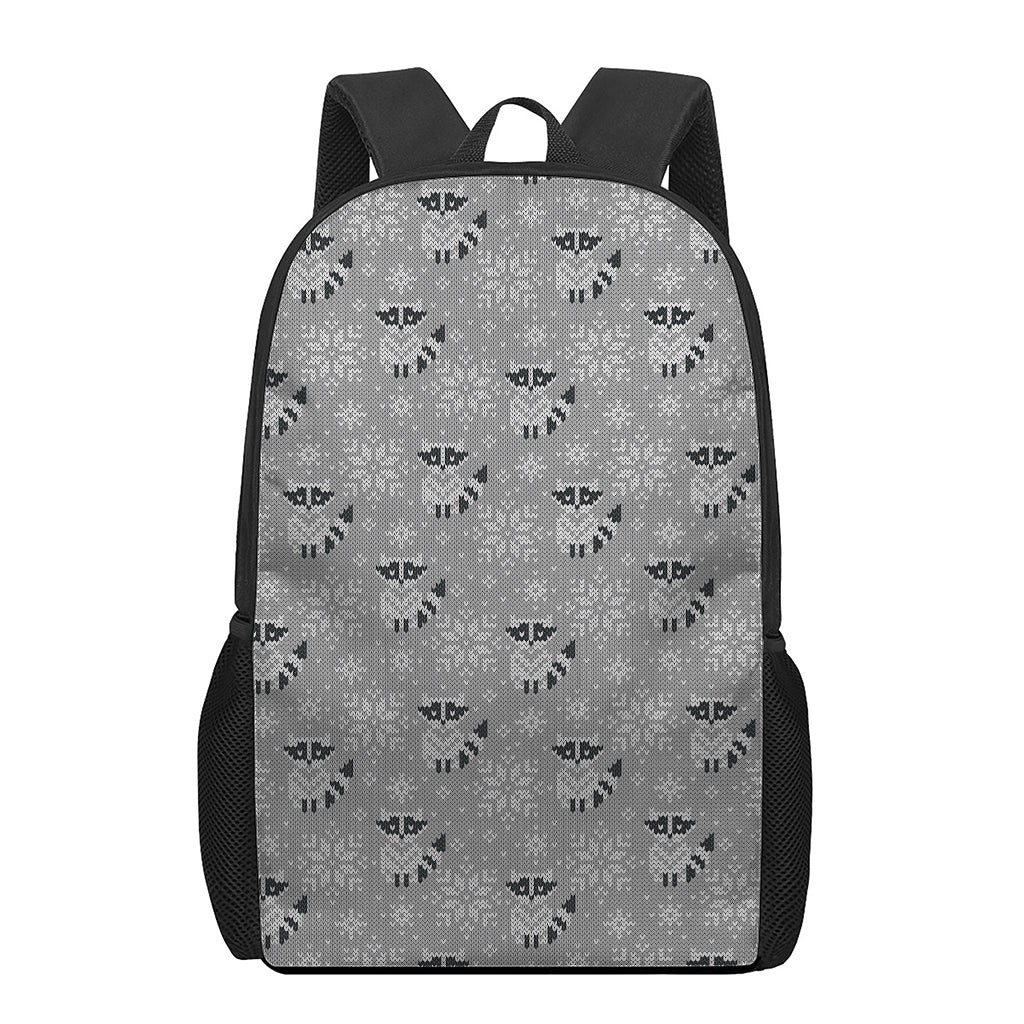 Knitted Raccoon Pattern Print 17 Inch Backpack