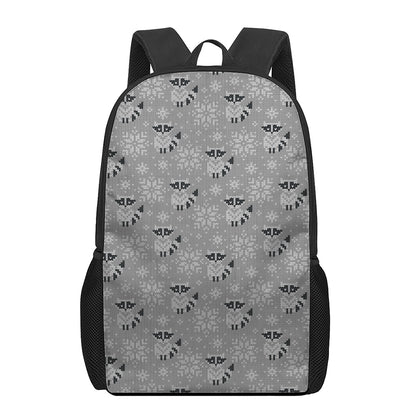 Knitted Raccoon Pattern Print 17 Inch Backpack