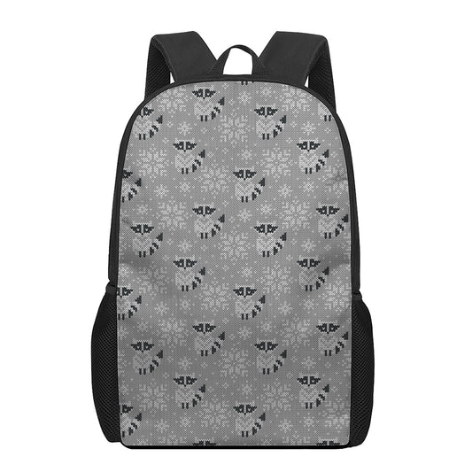 Knitted Raccoon Pattern Print 17 Inch Backpack