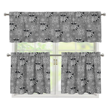 Knitted Raccoon Pattern Print 3 Piece Kitchen Curtains