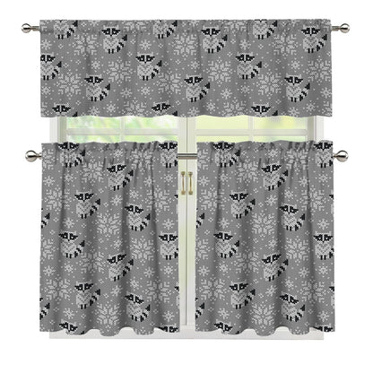 Knitted Raccoon Pattern Print 3 Piece Kitchen Curtains