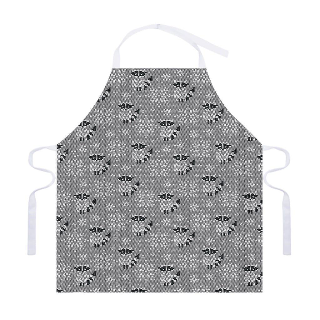 Knitted Raccoon Pattern Print Adjustable Apron