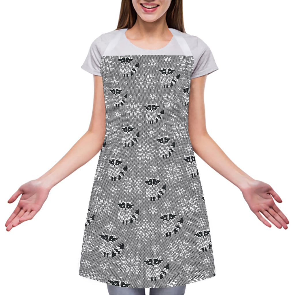 Knitted Raccoon Pattern Print Adjustable Apron