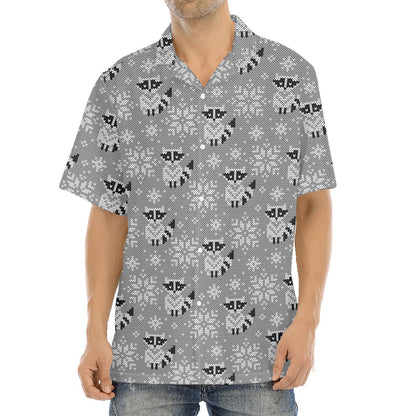 Knitted Raccoon Pattern Print Aloha Shirt