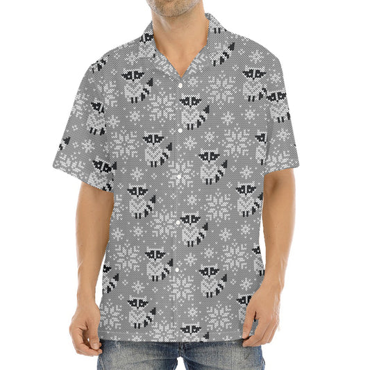 Knitted Raccoon Pattern Print Aloha Shirt