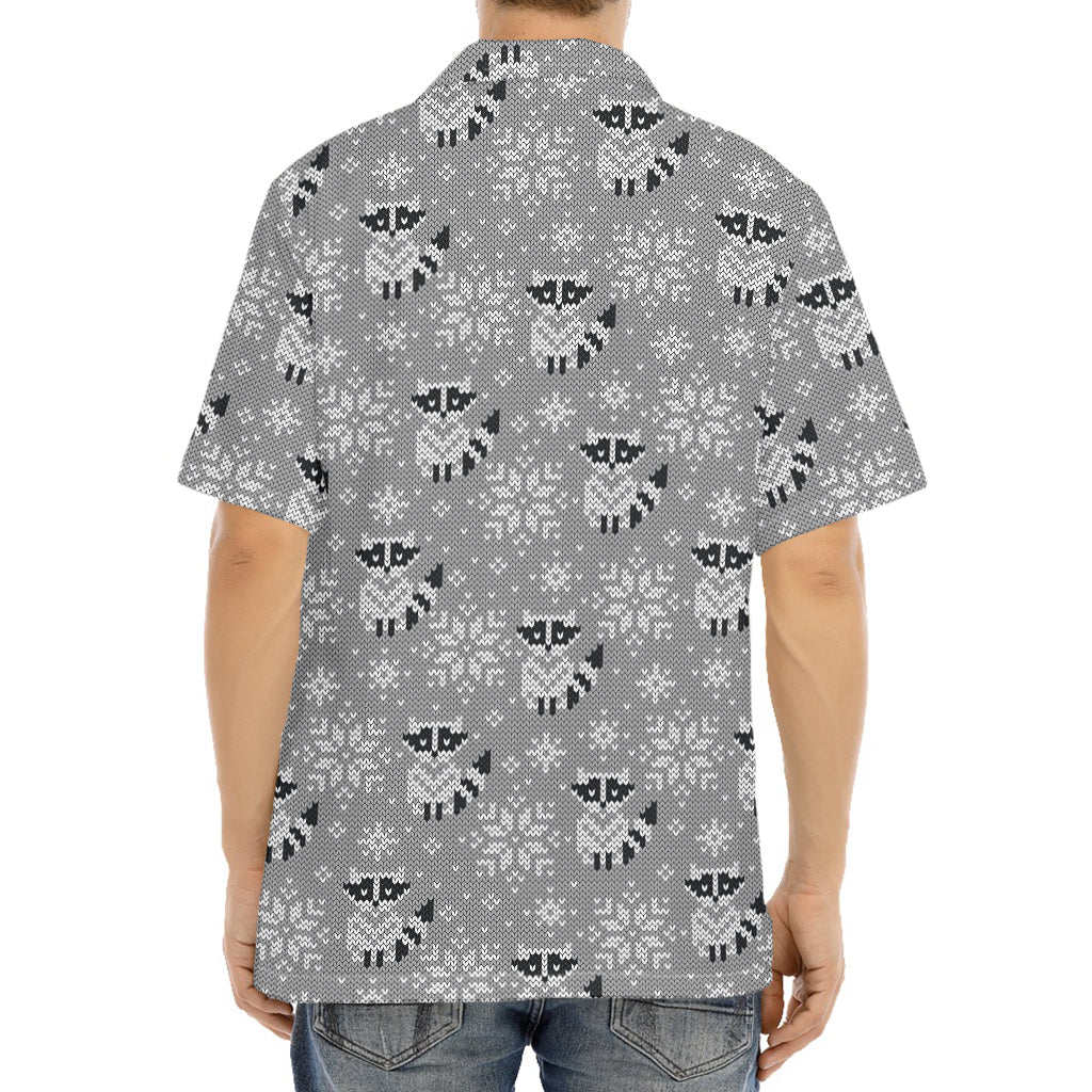 Knitted Raccoon Pattern Print Aloha Shirt