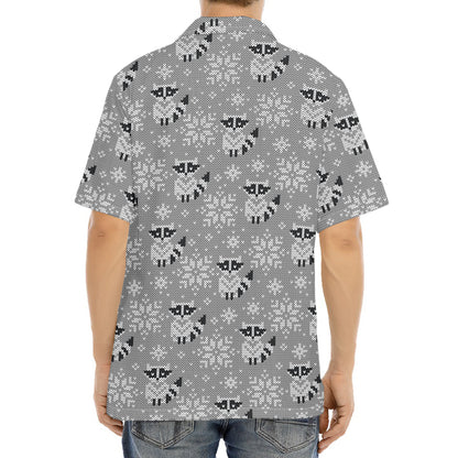 Knitted Raccoon Pattern Print Aloha Shirt