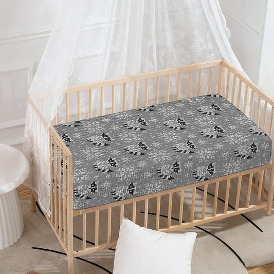 Knitted Raccoon Pattern Print Baby Crib Sheet