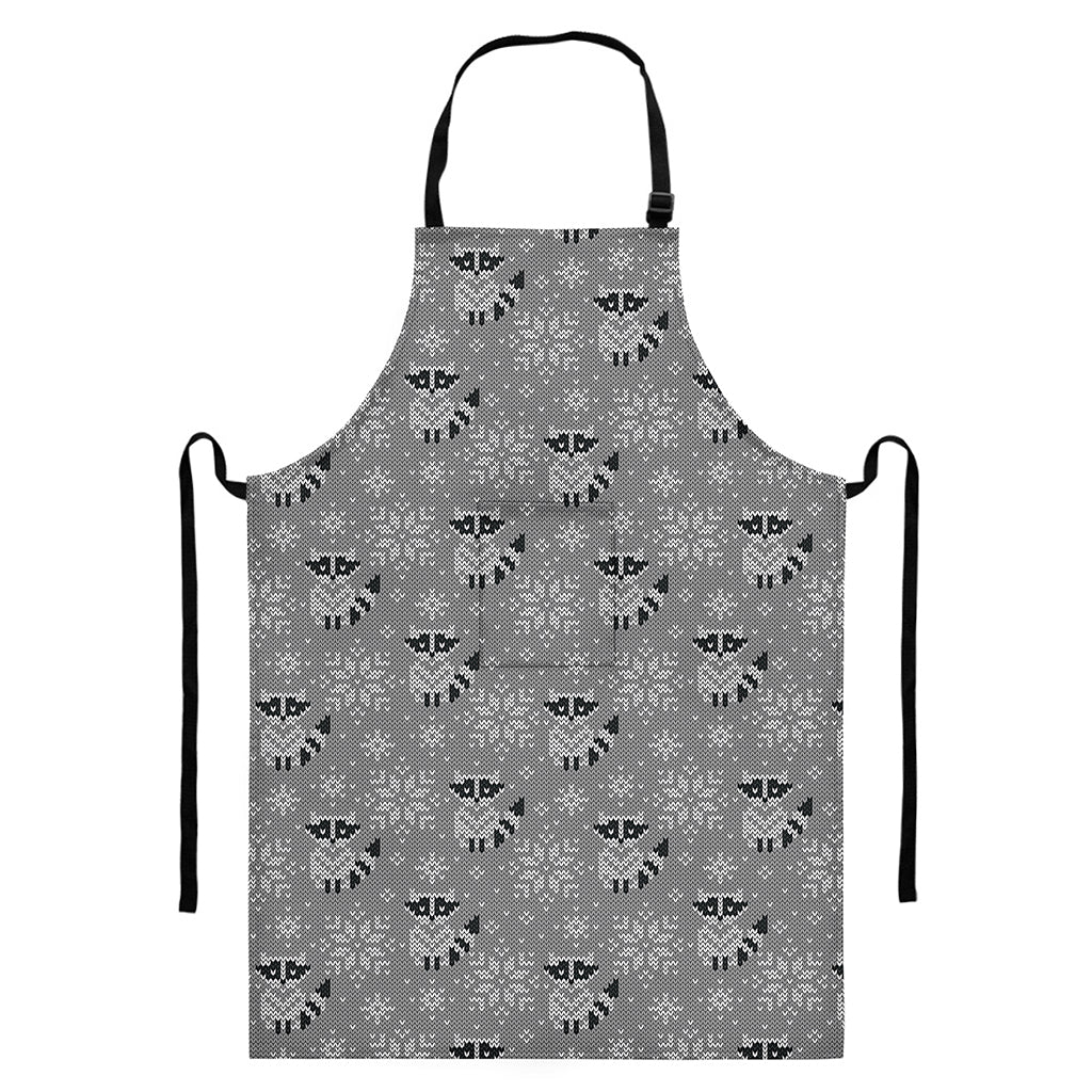 Knitted Raccoon Pattern Print Bib Apron With Pocket