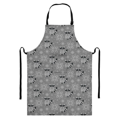 Knitted Raccoon Pattern Print Bib Apron With Pocket