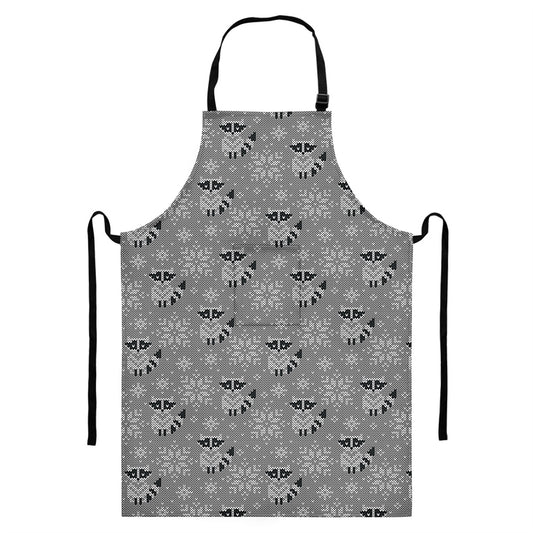 Knitted Raccoon Pattern Print Bib Apron With Pocket