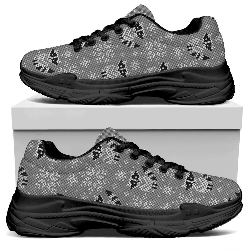 Knitted Raccoon Pattern Print Black Chunky Shoes