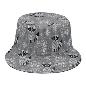 Knitted Raccoon Pattern Print Bucket Hat