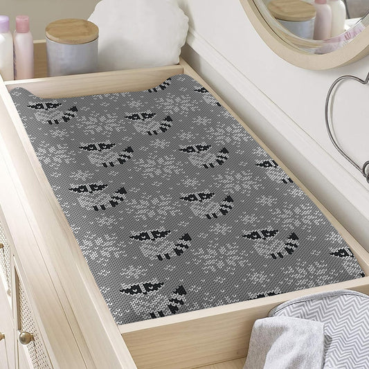 Knitted Raccoon Pattern Print Changing Pad Cover