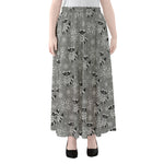 Knitted Raccoon Pattern Print Chiffon Maxi Skirt