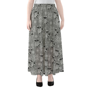 Knitted Raccoon Pattern Print Chiffon Maxi Skirt