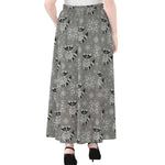 Knitted Raccoon Pattern Print Chiffon Maxi Skirt