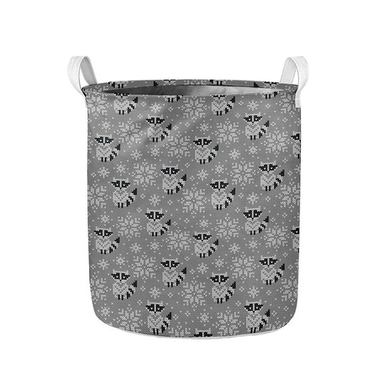 Knitted Raccoon Pattern Print Collapsible Laundry Basket