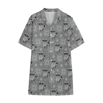 Knitted Raccoon Pattern Print Cotton Hawaiian Shirt