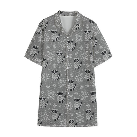 Knitted Raccoon Pattern Print Cotton Hawaiian Shirt
