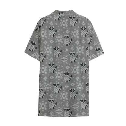 Knitted Raccoon Pattern Print Cotton Hawaiian Shirt