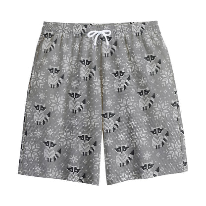 Knitted Raccoon Pattern Print Cotton Shorts