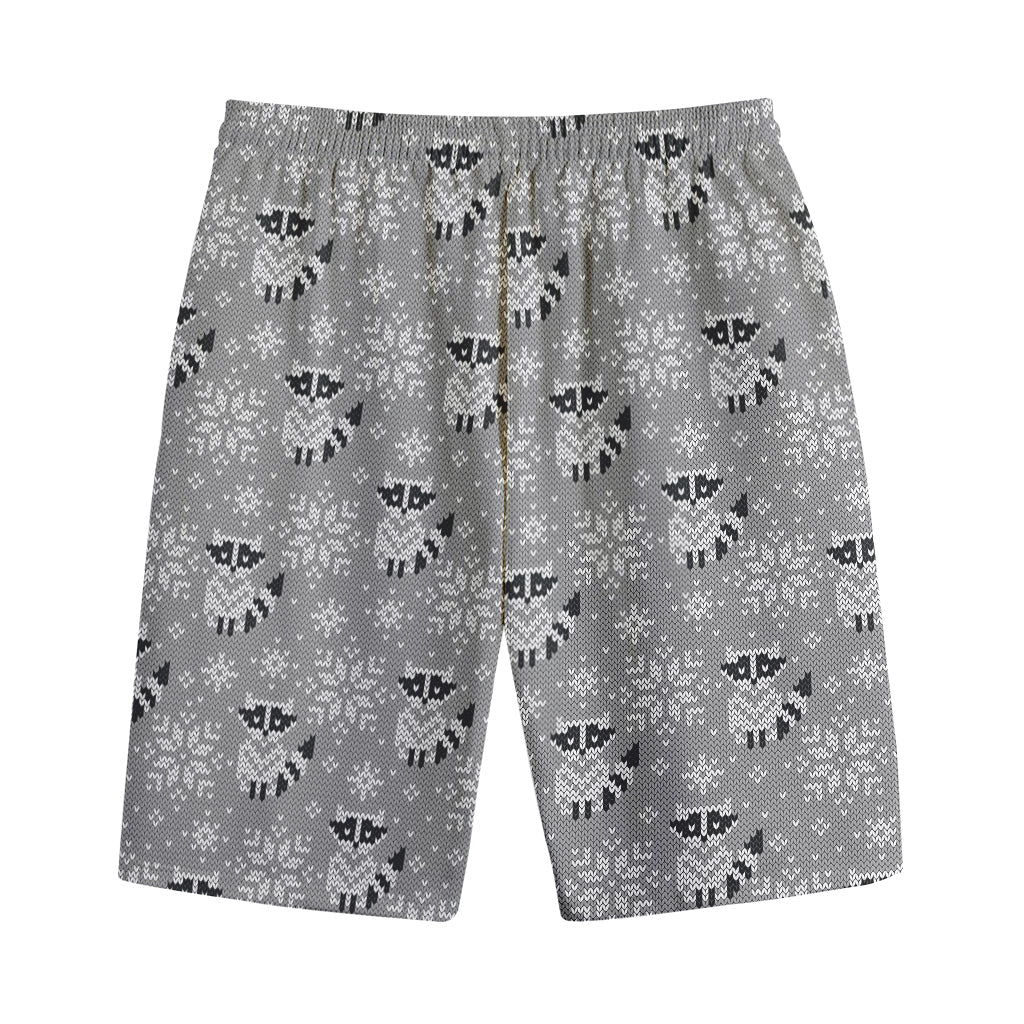 Knitted Raccoon Pattern Print Cotton Shorts