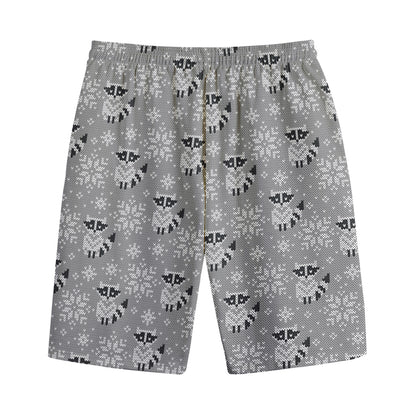 Knitted Raccoon Pattern Print Cotton Shorts