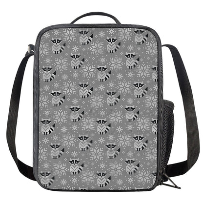 Knitted Raccoon Pattern Print Crossbody Lunch Bag
