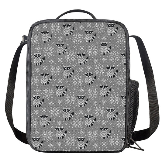 Knitted Raccoon Pattern Print Crossbody Lunch Bag