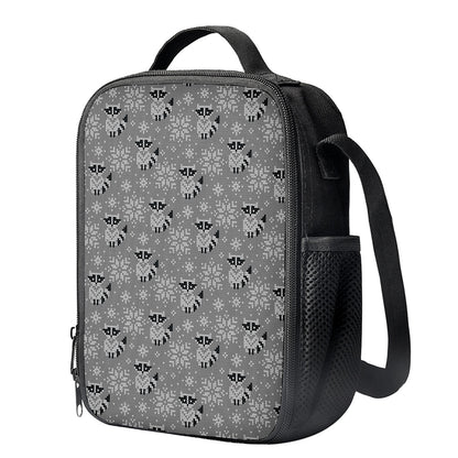 Knitted Raccoon Pattern Print Crossbody Lunch Bag
