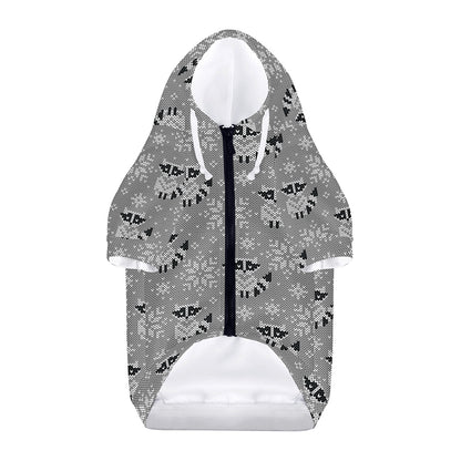 Knitted Raccoon Pattern Print Dog Zip Up Hoodie