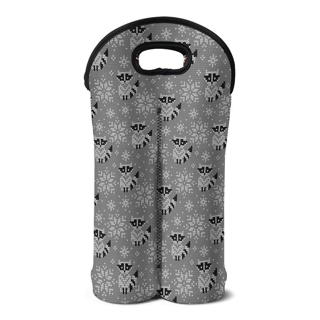 Knitted Raccoon Pattern Print Double Neoprene Wine Tote