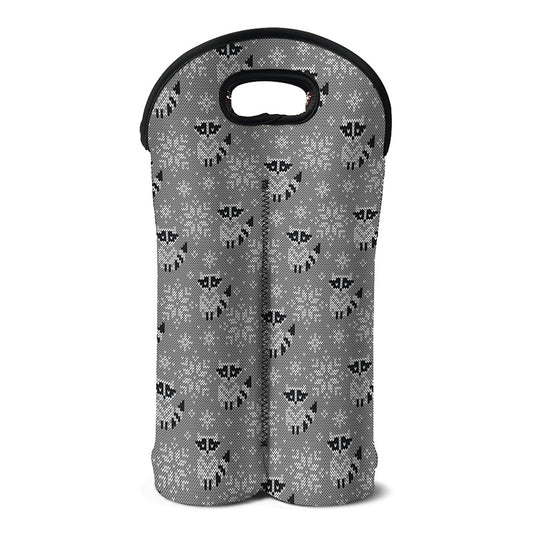 Knitted Raccoon Pattern Print Double Neoprene Wine Tote
