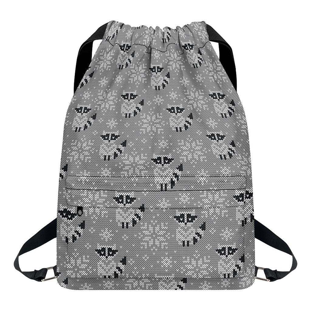 Knitted Raccoon Pattern Print Drawstring Backpack