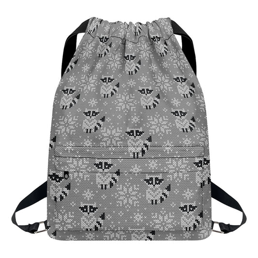 Knitted Raccoon Pattern Print Drawstring Backpack