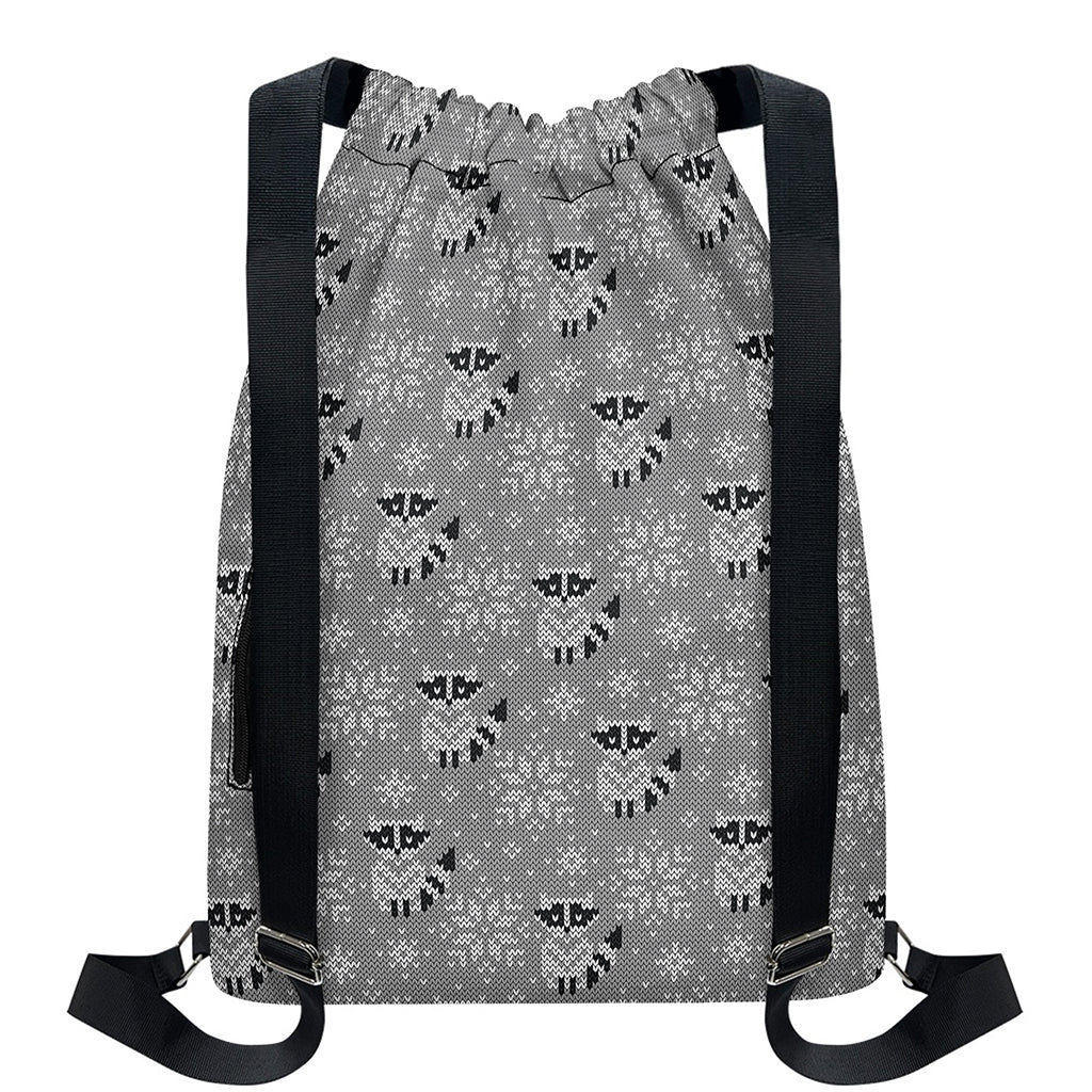 Knitted Raccoon Pattern Print Drawstring Backpack