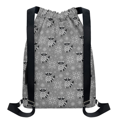 Knitted Raccoon Pattern Print Drawstring Backpack