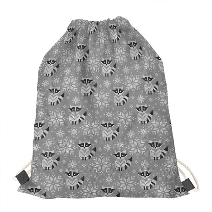 Knitted Raccoon Pattern Print Drawstring Bag