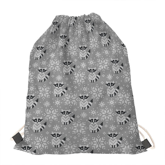Knitted Raccoon Pattern Print Drawstring Bag