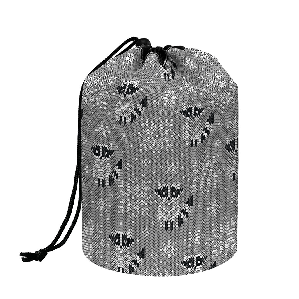 Knitted Raccoon Pattern Print Drawstring Makeup Bag