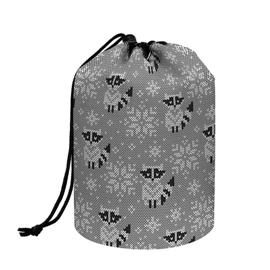 Knitted Raccoon Pattern Print Drawstring Makeup Bag