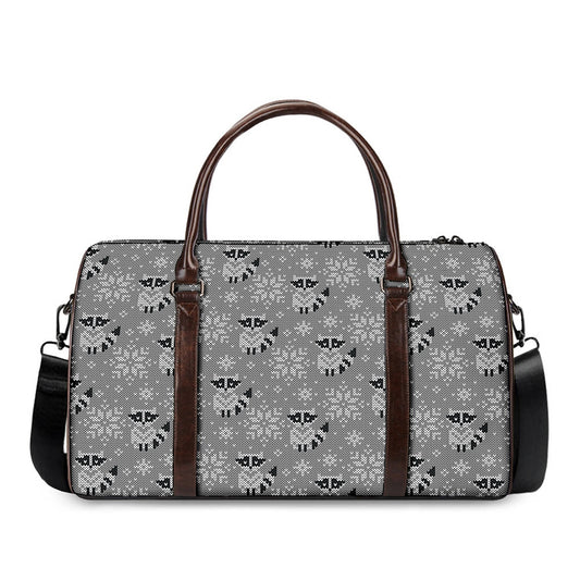 Knitted Raccoon Pattern Print Duffle Bag