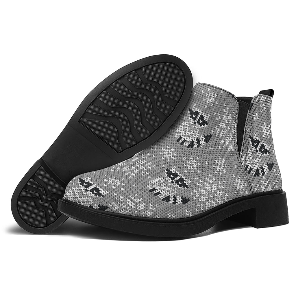 Knitted Raccoon Pattern Print Flat Ankle Boots