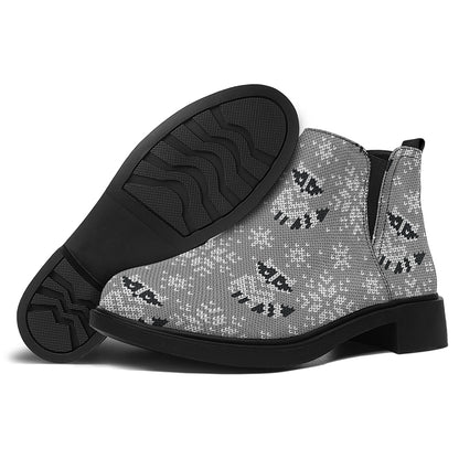 Knitted Raccoon Pattern Print Flat Ankle Boots