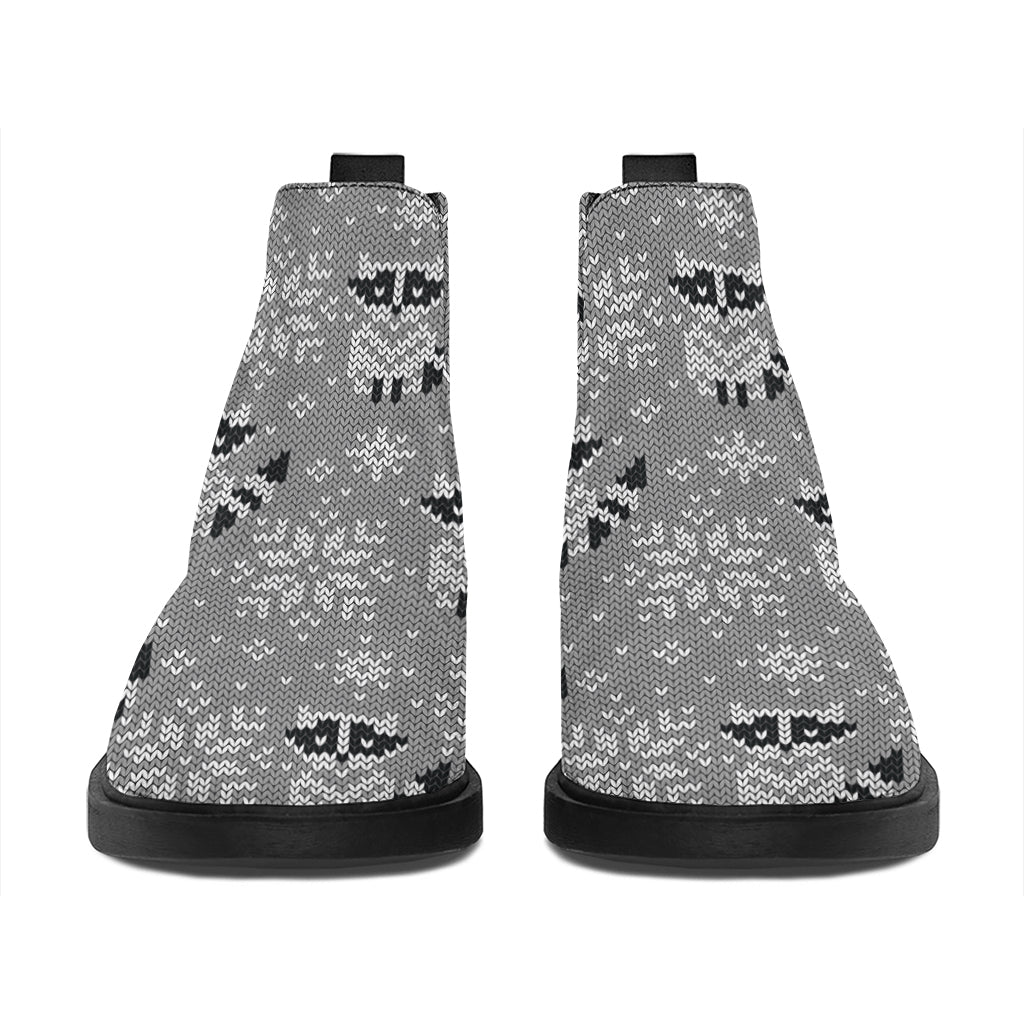 Knitted Raccoon Pattern Print Flat Ankle Boots