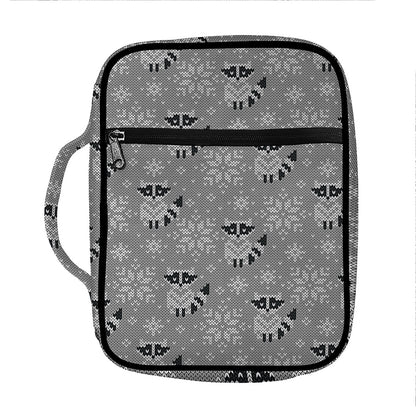 Knitted Raccoon Pattern Print Front Pocket Bible Bag