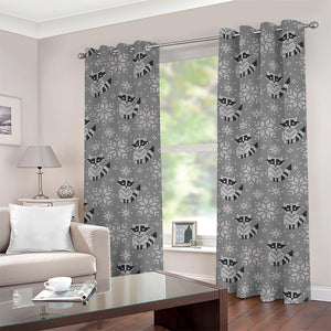 Knitted Raccoon Pattern Print Grommet Curtains