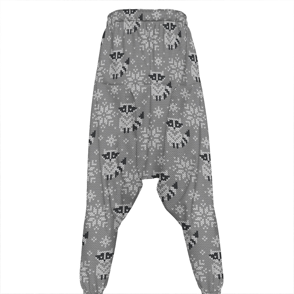 Knitted Raccoon Pattern Print Hammer Pants